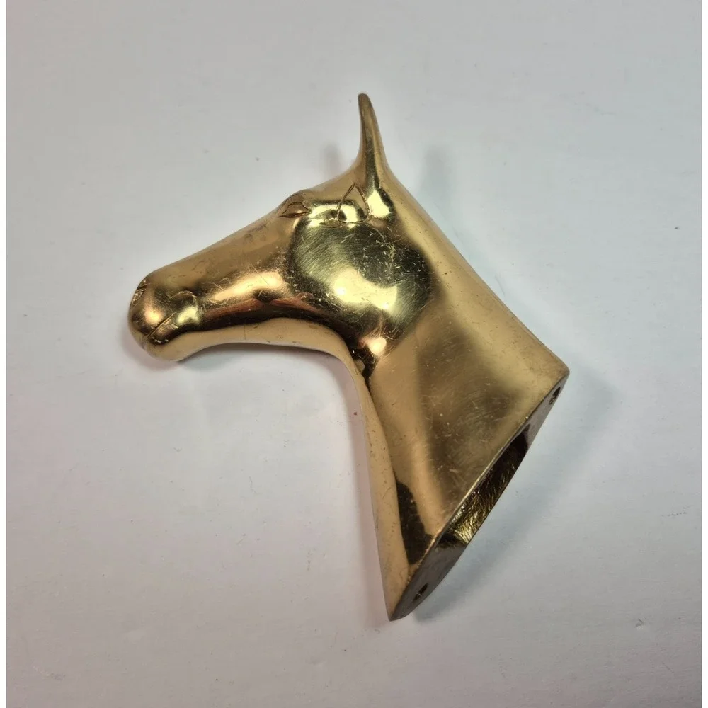 Vintage Brass Horse Head Wall Farmhouse Barn Equestrian Leash Coat Hanger 3D